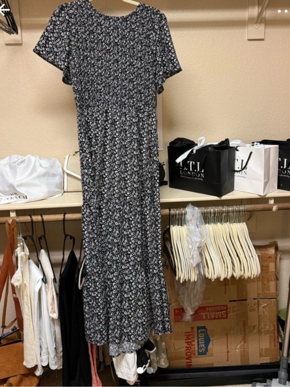 Black Floral Short-Sleeve Maxi Dress